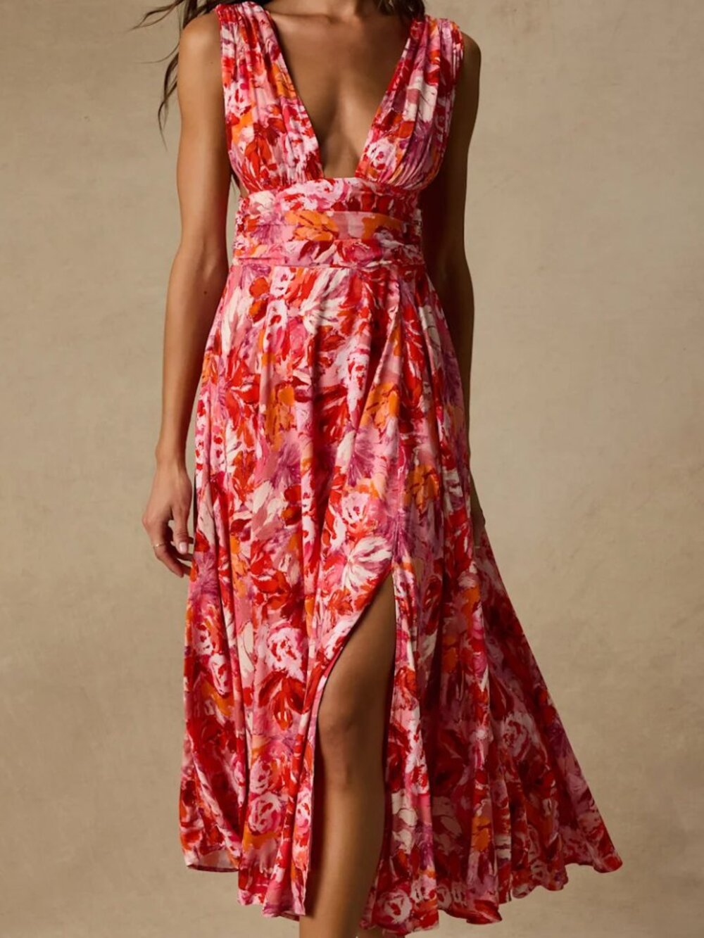 Jaden Pink Multi Abstract Sleeveless Midi Dress